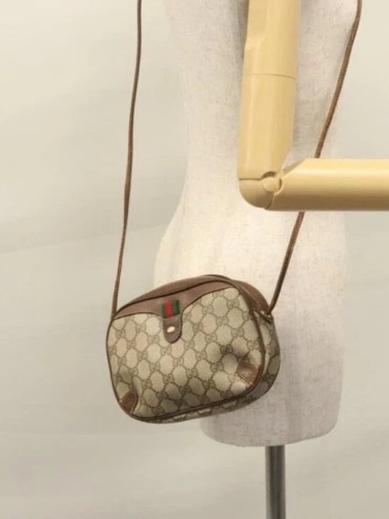 GUCCI GG Supreme Web Sherry Line Shoulder Bag PVC Beige Red Auth 99180 - Picture 13 of 15